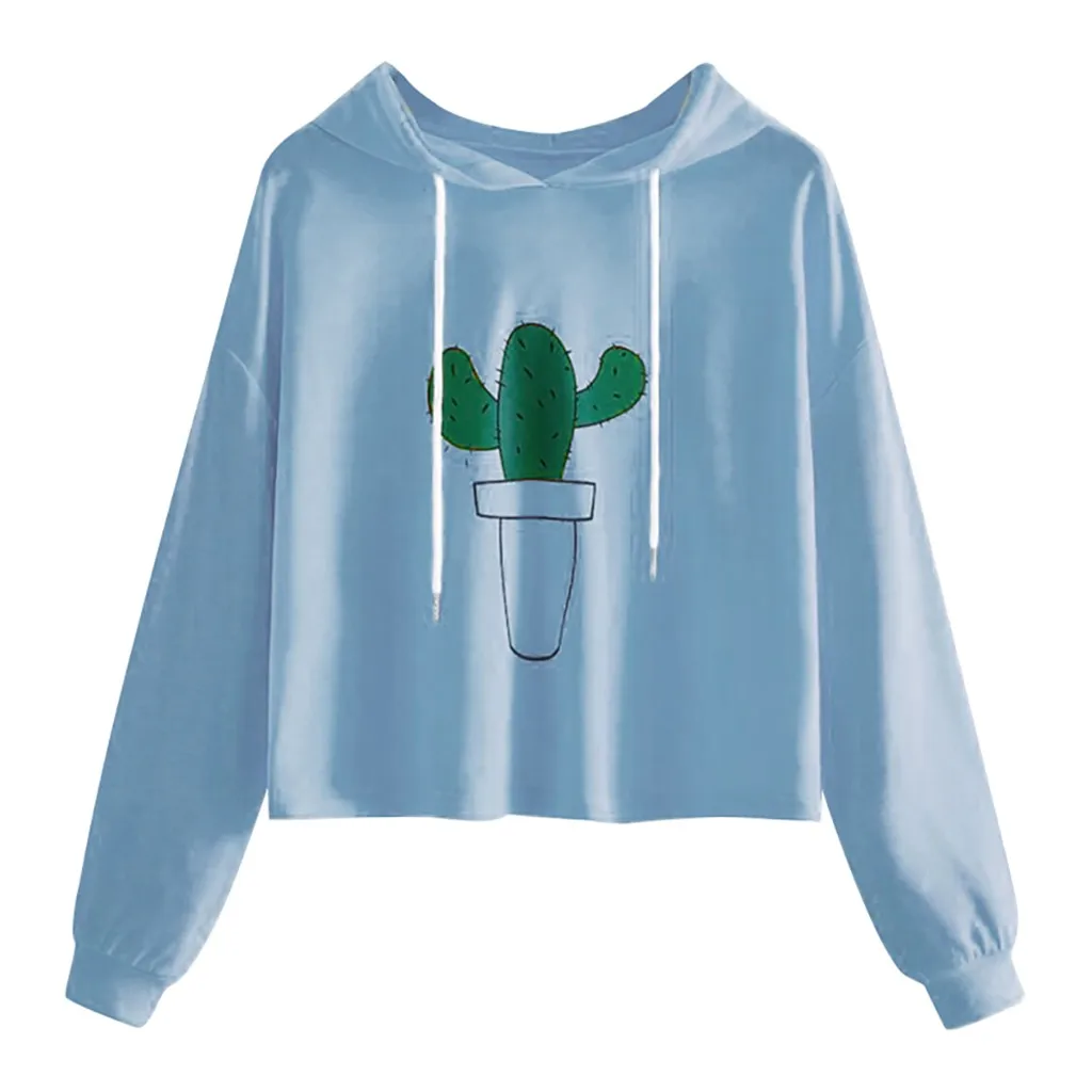 Jaycosin 2019 Fashion Autumn Women Loose Cactus Print Sweatshirt Stylish Long Sleeve Comfortable Casual Pullover Blouse 104#10