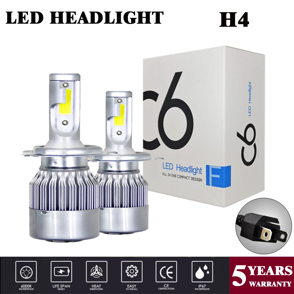 180W 18000LM 4 Sides CSP LED headlight Kit H4 9003 HB2 HID 6000K White Bulbs