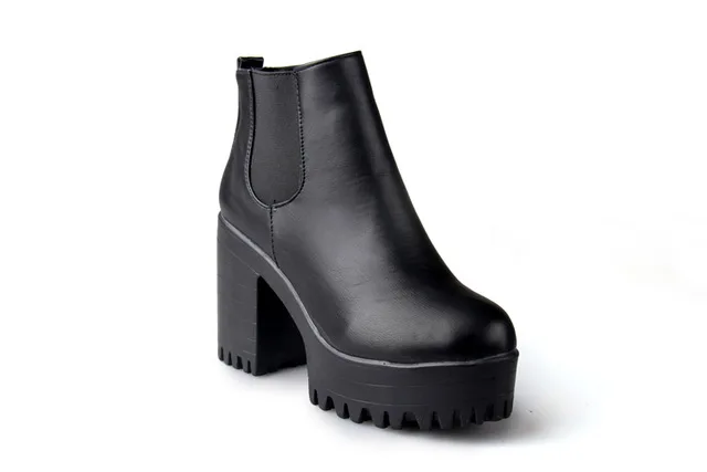 Botas Mujer женские сапоги на платформе и квадратном каблуке женская обувь из PU искусственной кожи сапоги до бедра мотоциклетная обувь лидер продаж - Цвет: Black