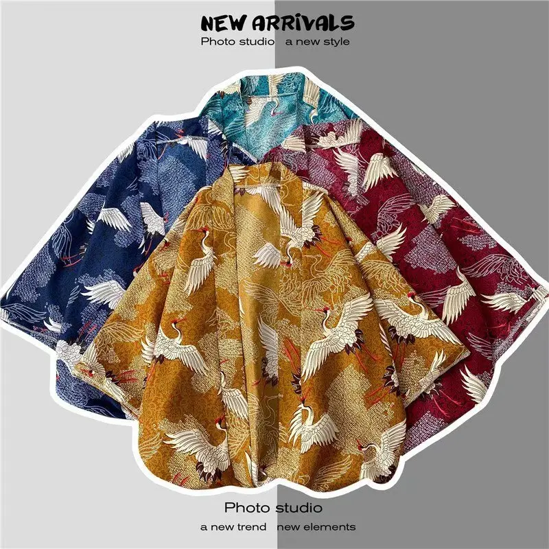 Japanese Kimono Man V-hanver Yukata Mannelijke Samurai Kostuum Haori Obi Strand Mannen Kimono Vest Japanse Streetwear Jas