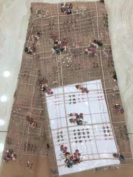 

African Sequins Net Lace Fabric 2020 High Quality Nigeria Embroidery Gold Sequins Lace Fabric for party