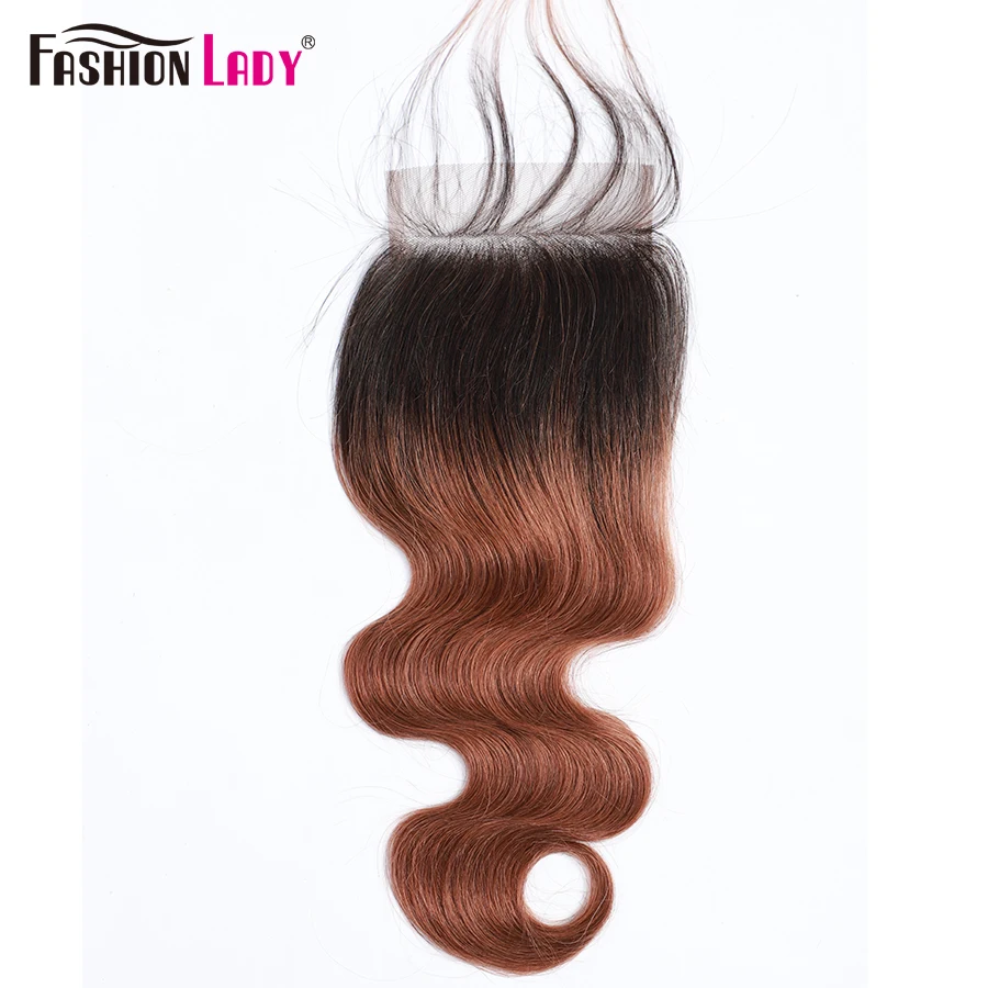 Модные женские предварительно цветные волнистые перуанские закрытые Омбре человеческие волосы закрытие 1B 30 4*4 коричневое Закрытие 10-20