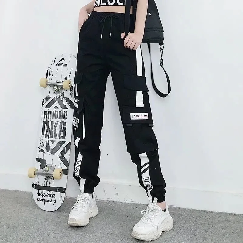 

YBYR Women's High Waist Cargo Pants 2021 Fashion Sports Loose Pants Harajuku Patchwork BF Pants Elastics Trousers Streetwear