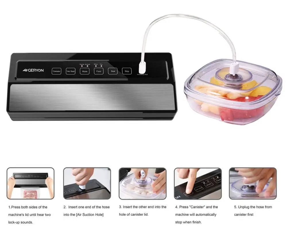 GERYON Best Vacuum Sealer Machine 220V/110V Automatic Dry and Moist Food Modes Degasser Vacuum Packer with 5pcs Packing Bags
