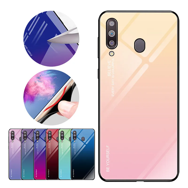 Градиент закаленное Стекло чехол для телефона для samsung Galaxy A10 A20 A20E A30 A40 A50 A70 M20 A6 A8 A7 J4 J6 плюс A9 чехол