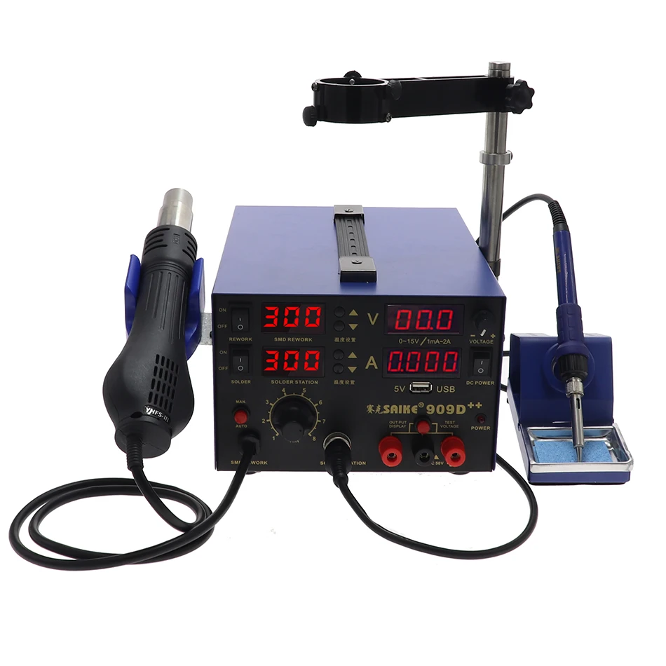 SAIKE 909D 909D++ Горячий Воздушный пистолет паяльная станция паяльник станция Мобильный телефон ремонт DC Регулируемый источник питания 15 в 2A