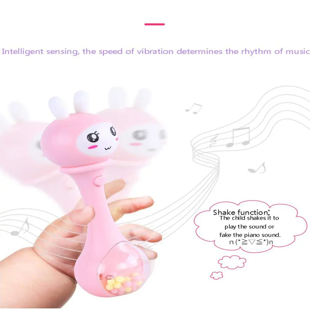Baby Bunny Music Play Hand Bells Electronic Rattle Toy Cute Bunny Plastic Musical Instrument Toy BPA Free Battery Operated Toy