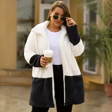 Plus Size Women Faux Fur Overcoat 3xl 4xl Winter Warm Thicken Long Coat Women Black White Patchwork Outwear Long Fleece Jacket