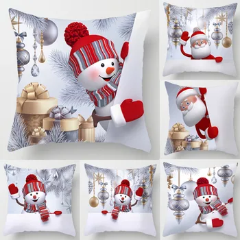 

18 Merry 3D Snowman Christmas Cushion Cover Santa Cotton Linen Claus Pattern Square Pillow Case Sofa Car Throw 2019 Home Decor