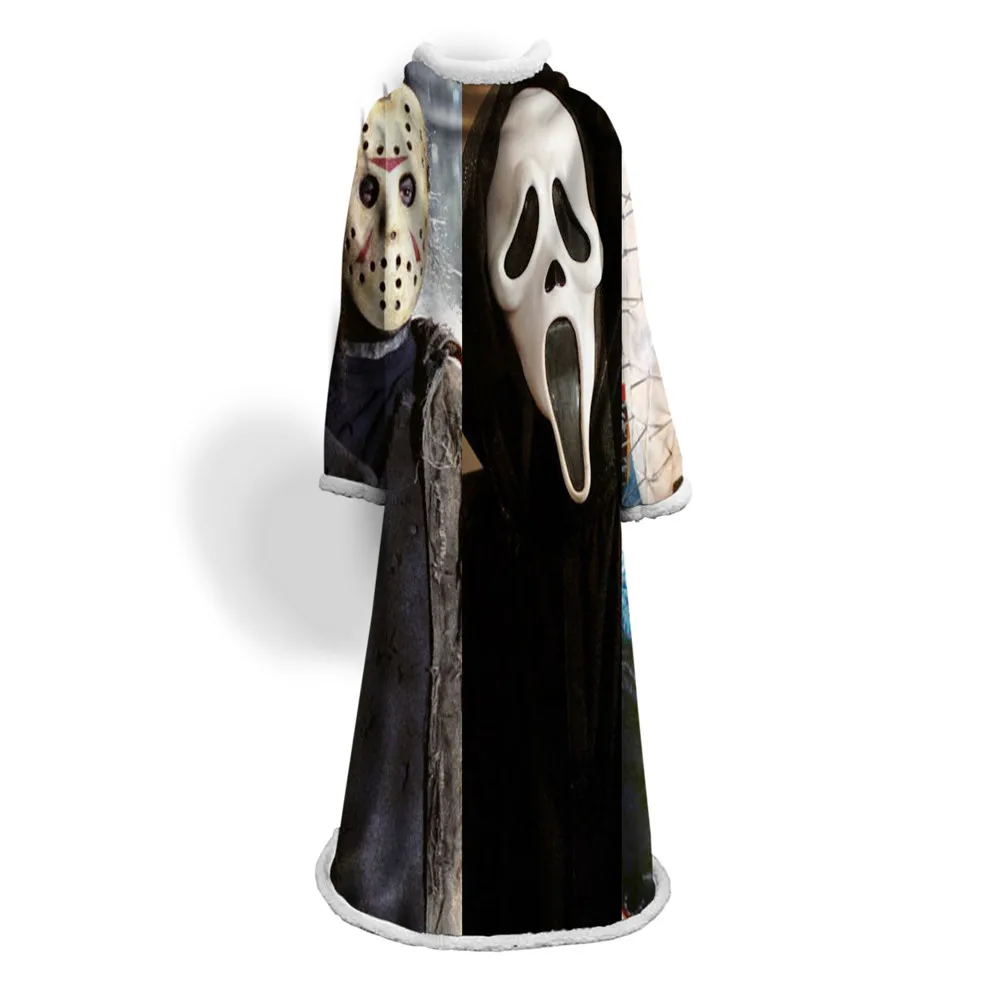 Character Hooded Blanket for Adult Gothic Halloween Killers Sherpa Fleece Wearable Throw Blanket Microfiber Bedding