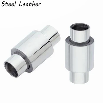 

Engrave Logo 10pcs/lot Hole: 6.2mm 316L Stainless Steel Round Column Magnetic Clasps Hooks Round Leather Cord Bracelet End