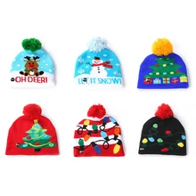 Зимняя детская Рождественская вязаная шапка, светодиодный теплый Рождественский свитер, шапка Санта-Клаус сияние, вязаная Гибкая Новогодняя шапка