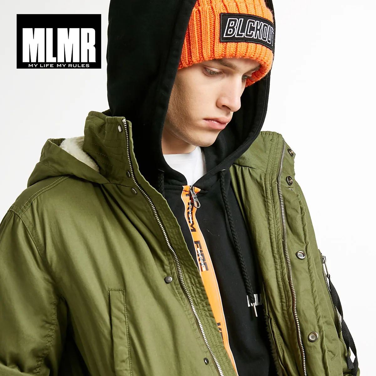 MLMR зимнее мужское осеннее и зимнее пальто средней длины с капюшоном | 218309528