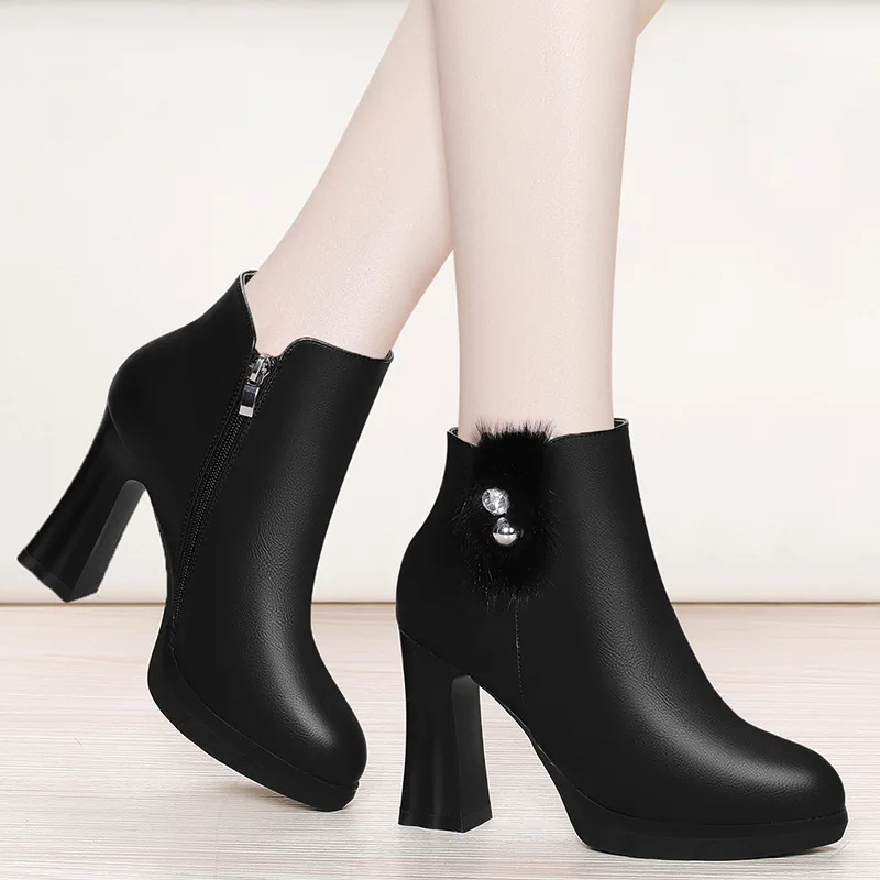 

Women's Leather Boot plus Velvet Martin Boots Women's British-Style Short Boots Autumn & Winter 2019 New Style High-Heel Fashion