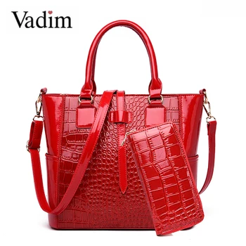 

Vadim Luxury Oil Wax Handbag Women Casual Totes Bag Rivet Ladies Shoulder Bag Crocodile Pattern Female Crossbody Bag Sac a Main