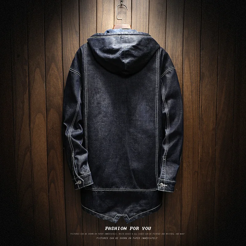 

2018 Autumn New Style Men Mid-length Denim Jacket Men's Fashion Korean-style Trench Coat Men's