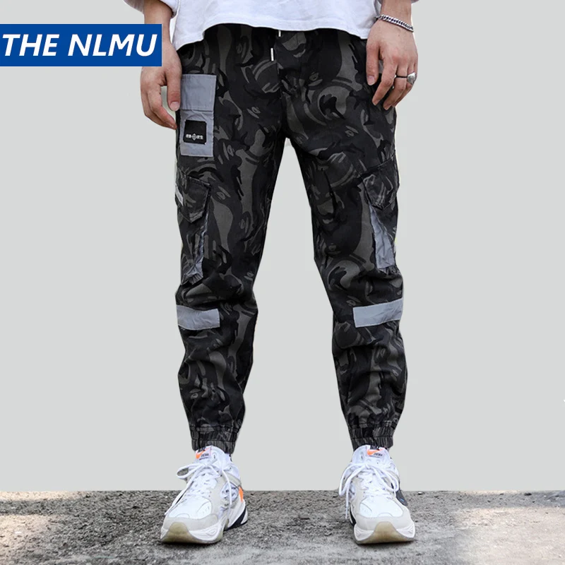 

Streetwear Sweatpants Men Jogger Elastic Waist Ankle-length Pants Reflective 2019 Fashion Mens Joggers Cargo Pants Men HZ152