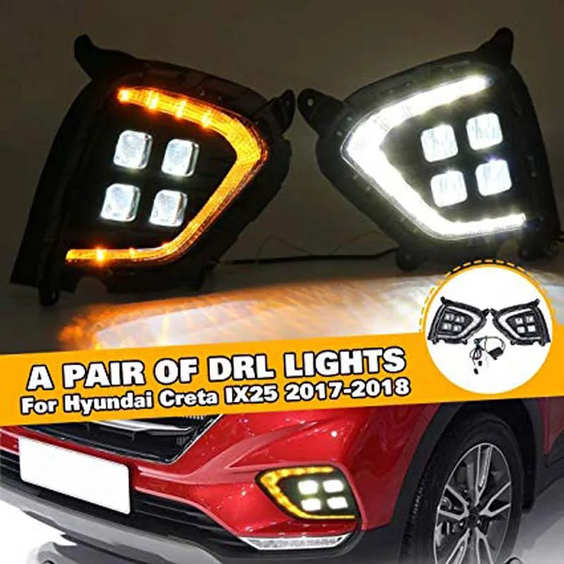 DRL для hynudai ix25 дневные ходовые огни дневной светодиодный светильник, противотуманная фара, противотуманный светильник, поворотники белого и желтого цвета