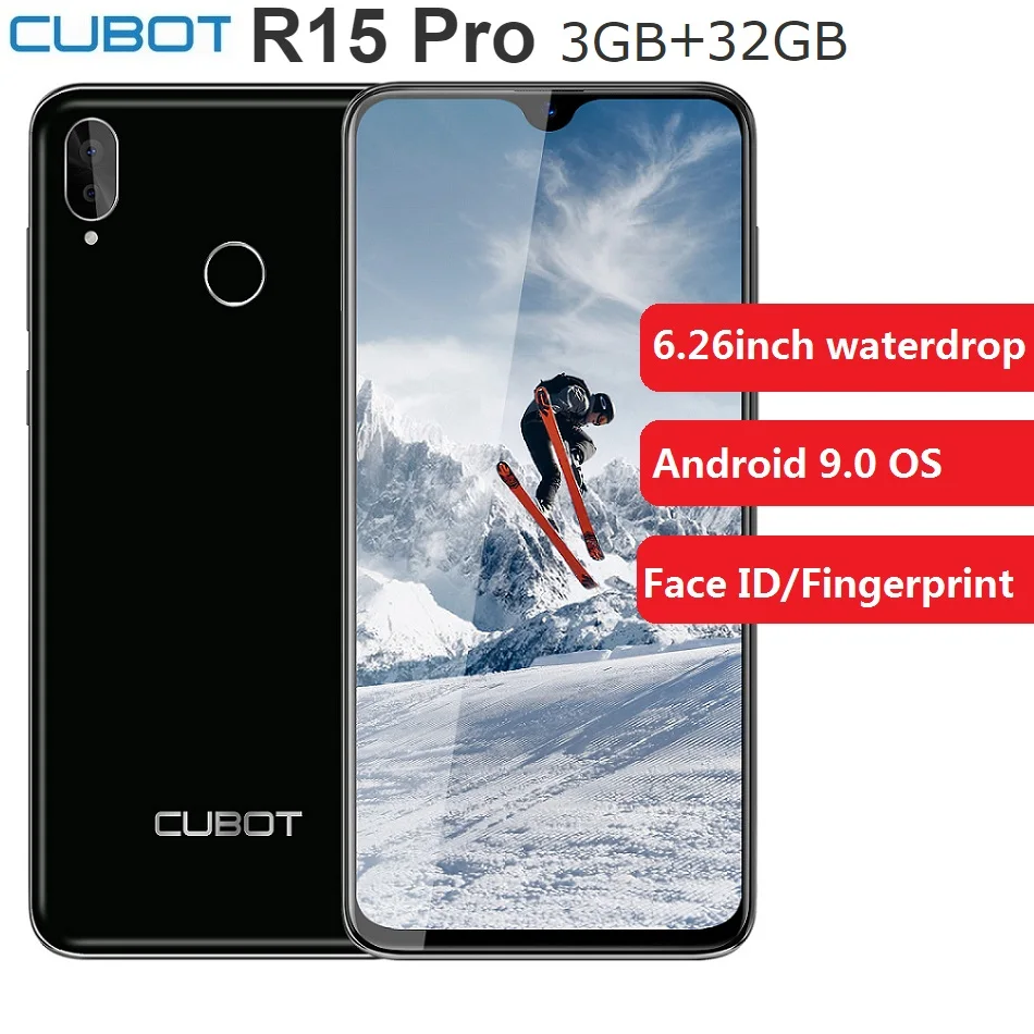 Cubot R15 Pro, 3 ГБ + 32 Гб ПЗУ, смартфон, Android 9,0, четырехъядерный, 6,26 дюймов, капля воды, 13 МП, 3000 мАч, отпечаток пальца, распознавание лица, мобильный