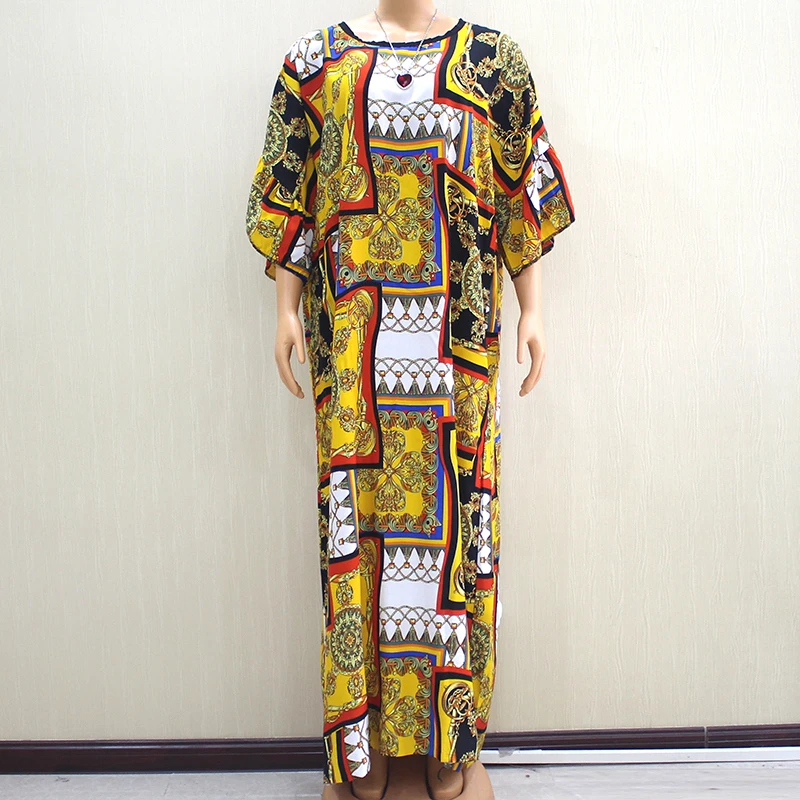 Excellent African Dashiki Dresses For Women Noble Gorgeous Pattern Print Red Cotton O-Neck Dress With Big Scarf