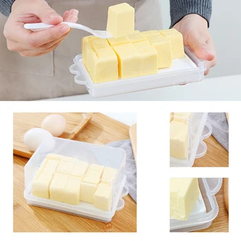 

Plastic Butter Storage Box Container Transparent Cheese Server Keeper Tray With Knife & Partition Japan Original Butter Dish Box