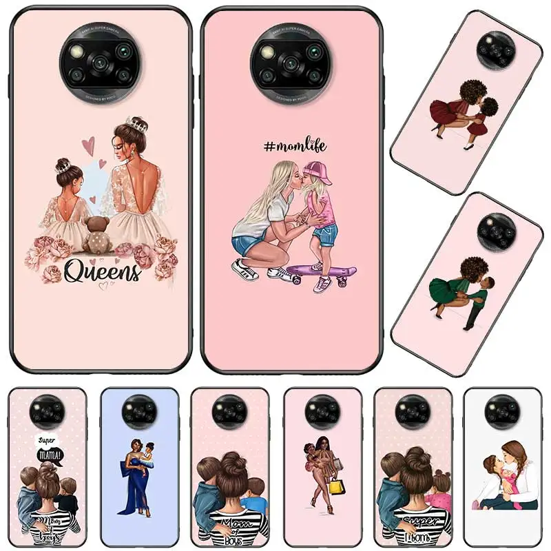 Silicone Case For Xiaomi Mi Poco X3 NFC X2 F2 M2 Pro Note 10 9T 8 9 Lite A3 F1 Shell Cover Coque Black Girl Baby Women Mom | Мобильные