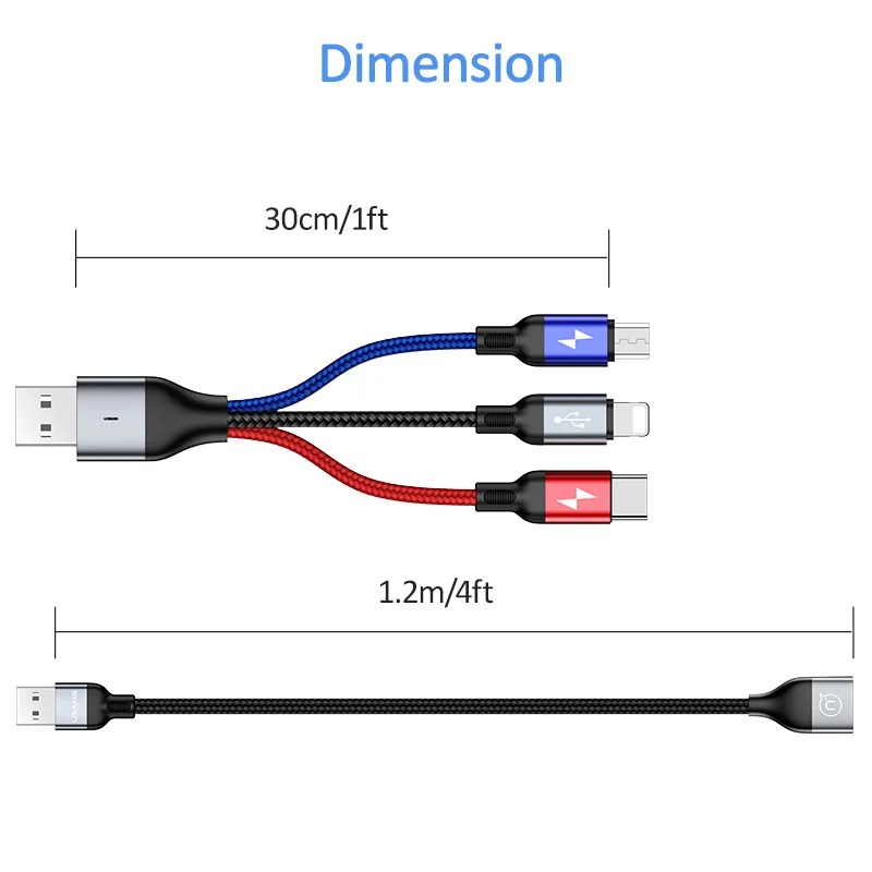 USAMS 3 в 1 USB кабель для iPhone x зарядный кабель Micro USB кабель type c кабель для samsung s9 plus зарядный Шнур USB OTG