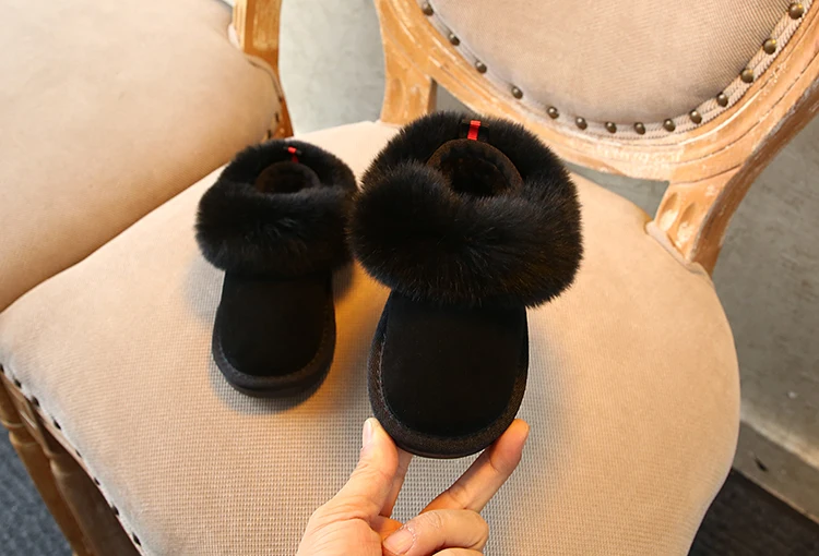 Черный Winter Girl Snow Boots genuine leather suede Rabbit's hair New Warm and Skid-proof Boy school Shoes 1-3-15 Years Old - Цвет: Черный