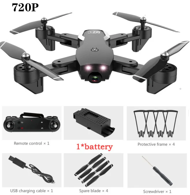 L107 Дрон 4K 2,4G wifi FPV с широкоугольной двойной HD камерой RC вертолет игрушка 20 минут долгое время полета складной портативный - Цвет: Black 720P 1B