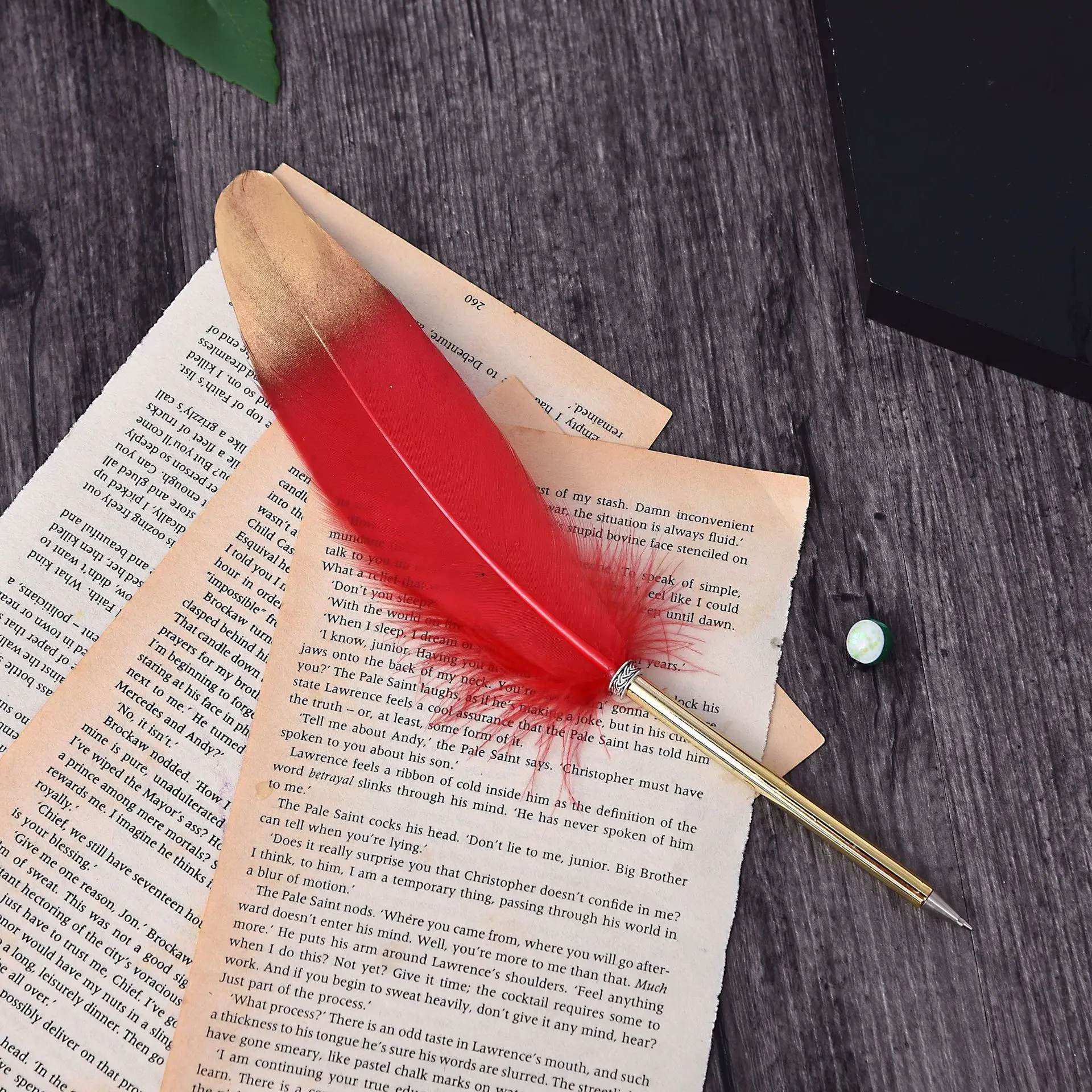 Креативная ручка с золотыми перьями шариковая ручка перо гелевая ручка пользовательская кисть Рождественский подарок Свадебная ручка - Цвет: Red
