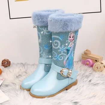 

Autumn and winter new girls high boots children snow boots plus velvet high-heeled girls Princess Elsa boots
