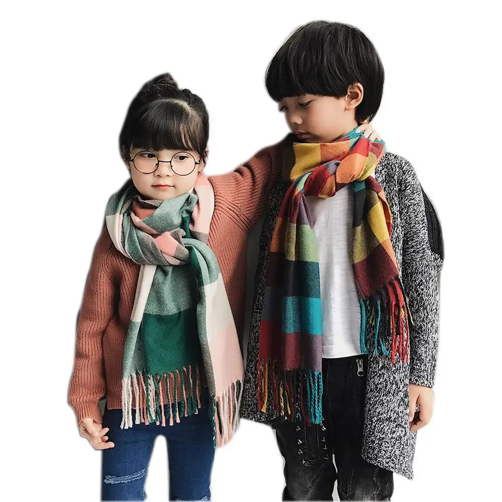 

2019 winter children scarves Korean version of the thick long paragraph wild lattice collar cashmere warm shawl