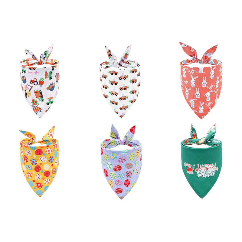 Easter Breathable Pet Dress Up Creative Cartoon Car Carrot Egg Printing Dogs Scarf Triangle Saliva Tissue Holiday Supplies | Дом и сад