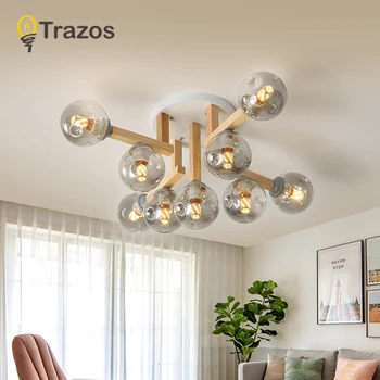 

TRAZOS Modern LED Ceiling Lamp in Glass Shaped For Living Room White Wooden Kitchen Lighting Surface Mounted Corridor Lamps