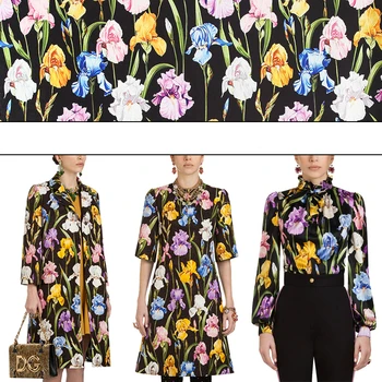 

Brand custom printed polyester fabric material 140cm width summer fashion ladies shirt pajamas jacquard fabric for dress