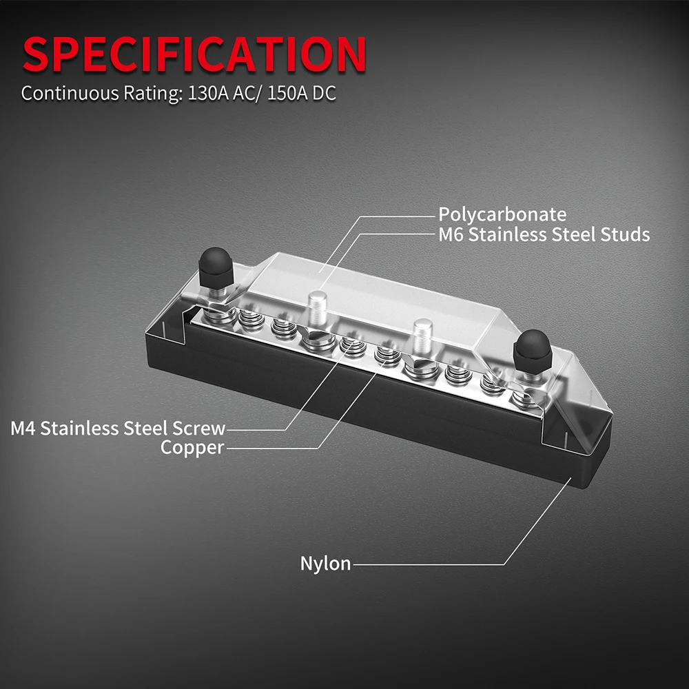 Positive Negative Bus Bar Battery Power 12V Distribution Block 4 X M6 Car Terminal Block Studs 6 X M4 Terminal Bus For Boat