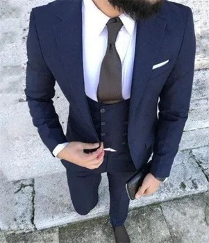 

Navy Men Wedding Tuxedos Notch Lapel Men Suits Blazer Pants For Men Groom Custom Made Best Man Suit (Jacket+Pants+Vest)