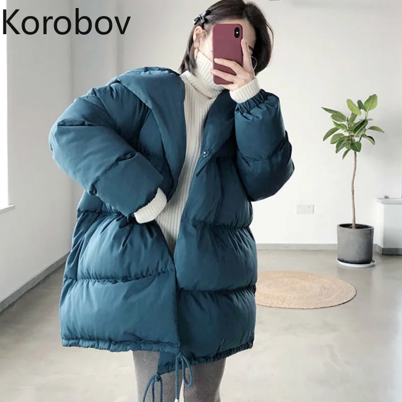 Korobov/2019 Новое поступление зимние однотонные ВИНТАЖНЫЕ пальто с длинными рукавами