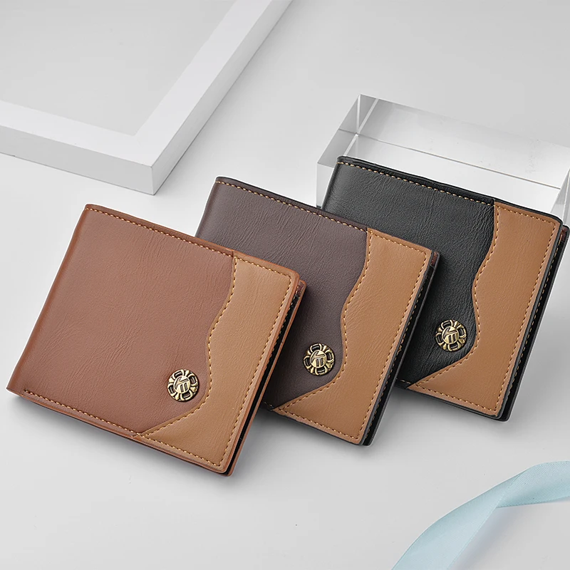 

New men's wallet short stitching three-fold men's wallet three-color PU multi-card wallet hot sale