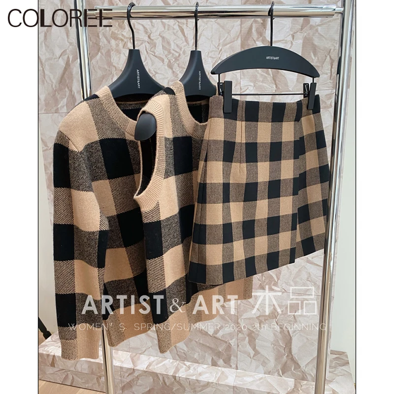 Classic Plaid Cashmere Sweater Women Elegant