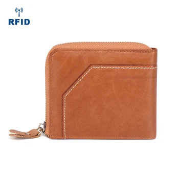 

Men's Wallet Business Retro Leather Wallet RFID Multi-Card Position Short Zipper Hand Bag Purse New
