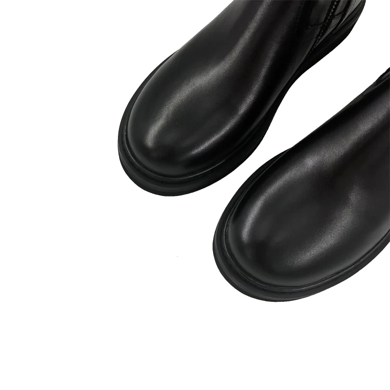 Черные сапоги до середины икры с круглым носком; женские сапоги на плоской подошве с ремешками; рыцарские сапоги на молнии сбоку; женские модные повседневные ботинки; botas mujer invierno;
