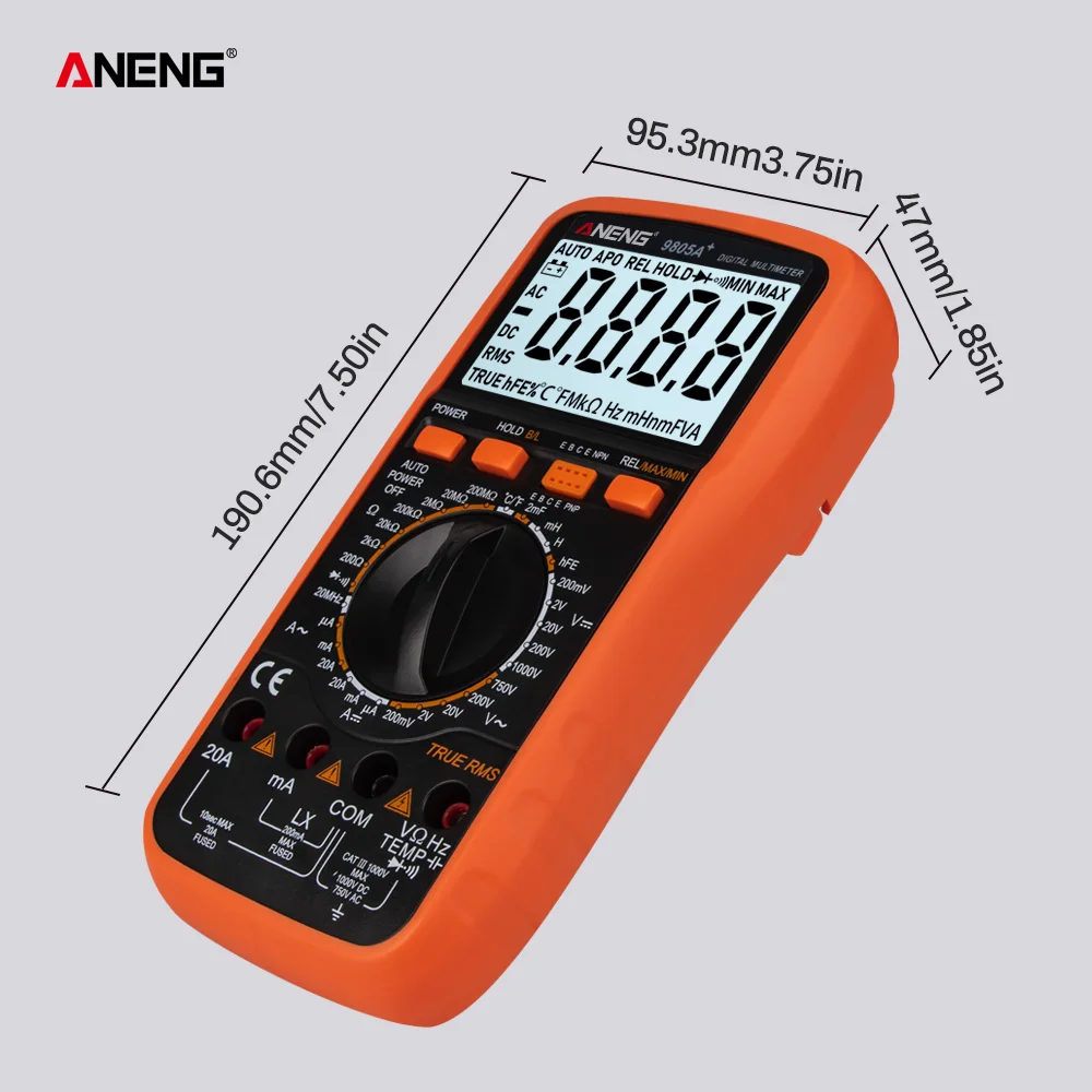 ANENG 9805A+ True RMS Цифровой мультиметр 2000 отсчетов ручное Сопротивление Емкость проводимость температурный транзистор