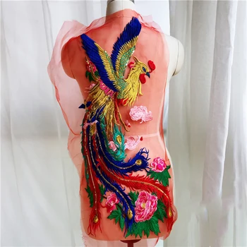 

1Piece Red Lace Applique Mesh Tulle Phoenix Motif Exquisite Lace Embroidery Clothes For Cheongsam Material Very High Quality