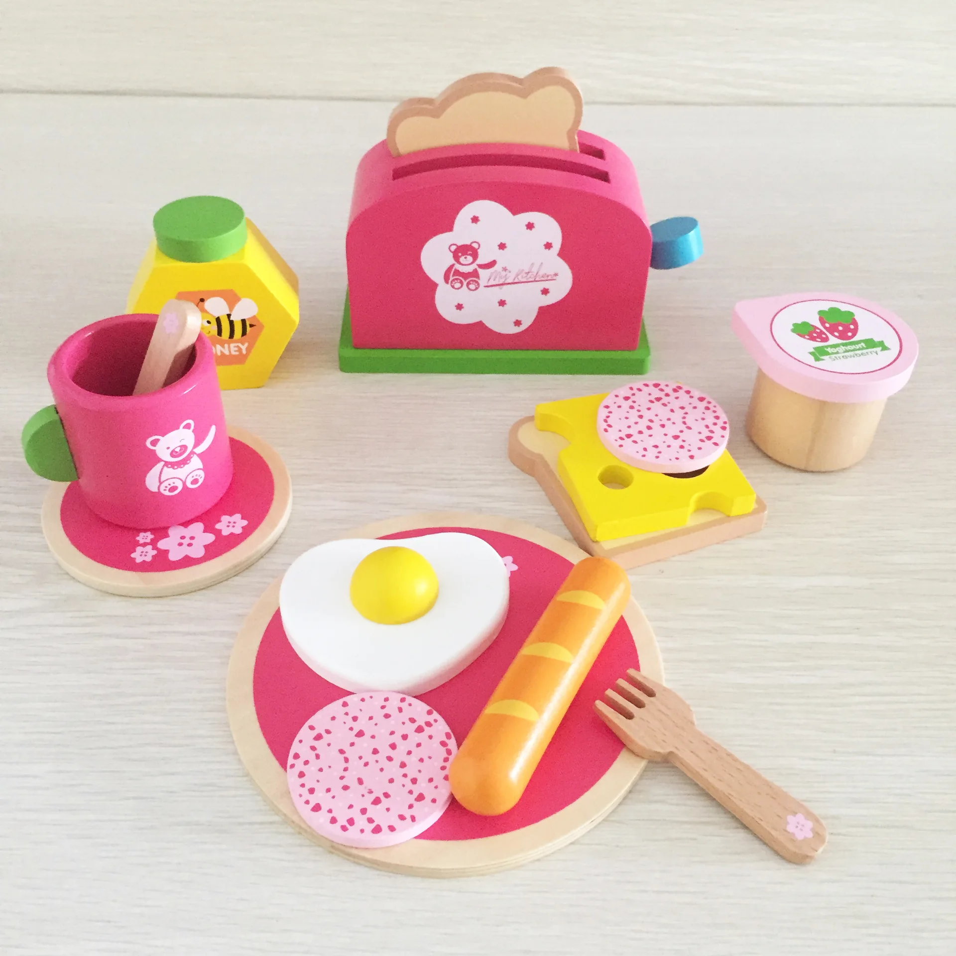 

Micro New Products Wooden Play House Model Kitchenware Breakfast Bread Machine Combination Toy Sets