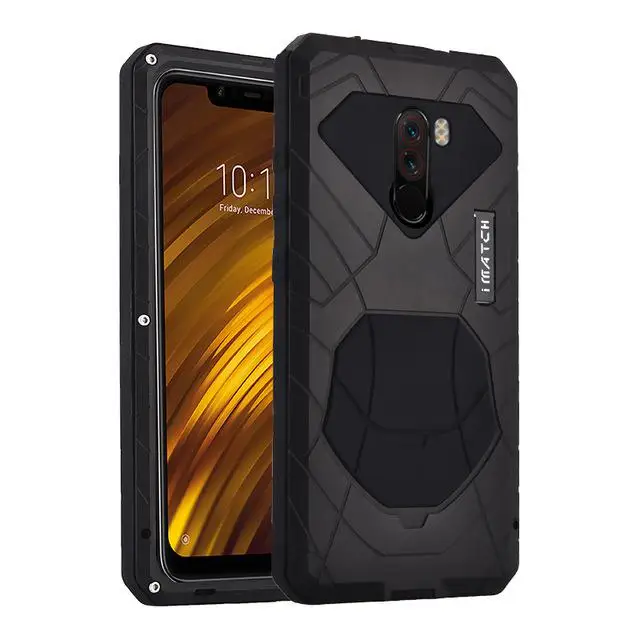 Imatch для Xiaomi Mi Pocophone F1 чехол для телефона жесткий алюминиевый металлический защитный чехол сверхпрочная защита противоударный - Цвет: Черный