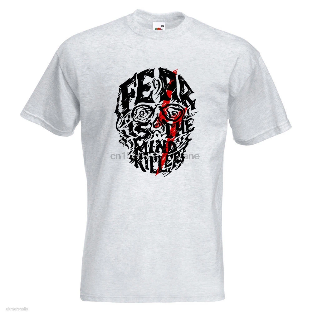 Cheap Crew Neck Men Top Tee Fear Is In The Mind Mens PRINTED T-SHIRT Killer Quote Skull Text Tops Tshirt Homme | Мужская одежда