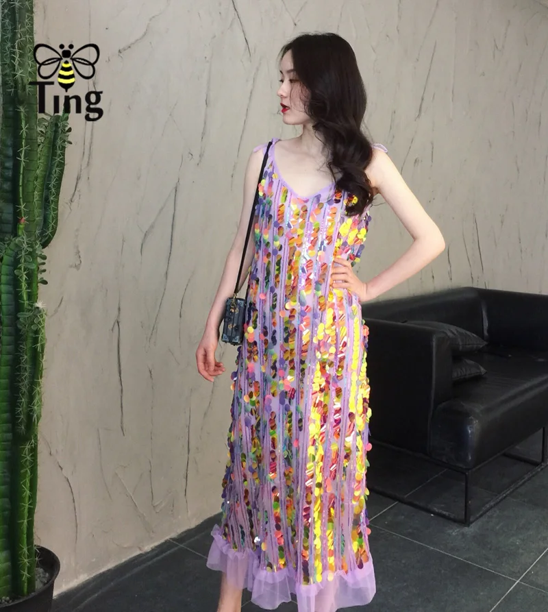 Tingfly New Arrivals Summer BlingBling Shiny Sequined Party Dresses Sexy Strap Glitter Club Dress Boho Fashion Casual Vestidos