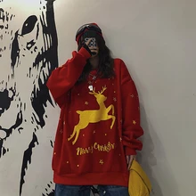 

Winter New Harajuku Style O-Neck Tooling Pullover Vintage Printing Pattern Design Full Sleeve Oversize Christmas Sweatshirts