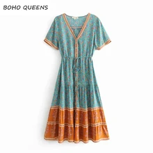 Богемное шикарное женское пляжное длинное богемное платье с цветочным принтом и рукавом летучая мышь женское платье-миди с v-образным вырезом и кисточками летнее платье happie vestidos
